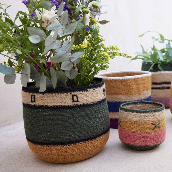 cesto in fibra vegetale verde e altri colori disponibili