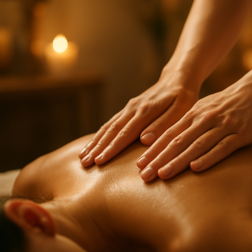 massaggio olistico - mani che massaggiano con l'olio rilassante