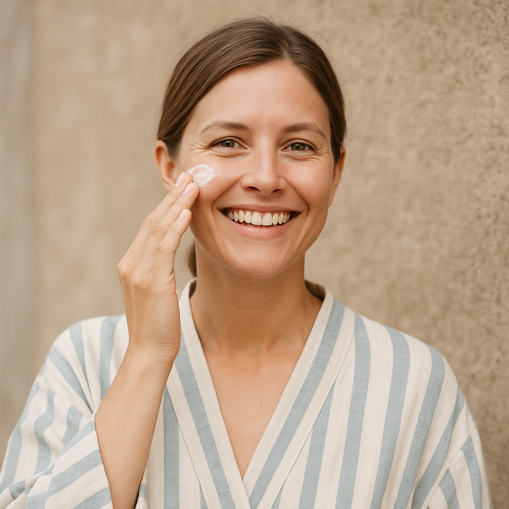 ragazza che dopo la skinsulenza è felice di utilizzare i prodotti giusti per la pelle