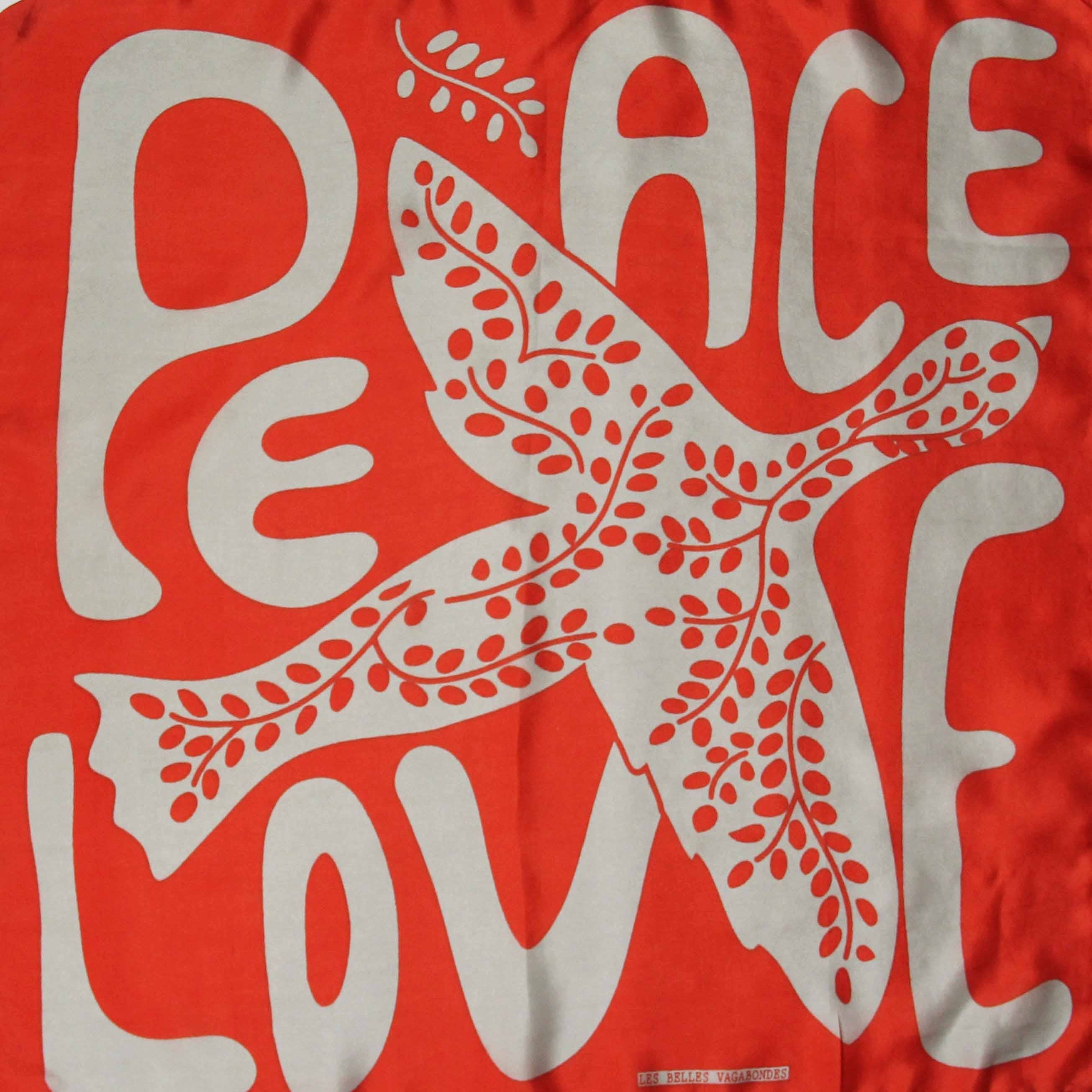 FOULARD IN SETA PEACE AND LOVE arancione e grigio con immagine della colomba