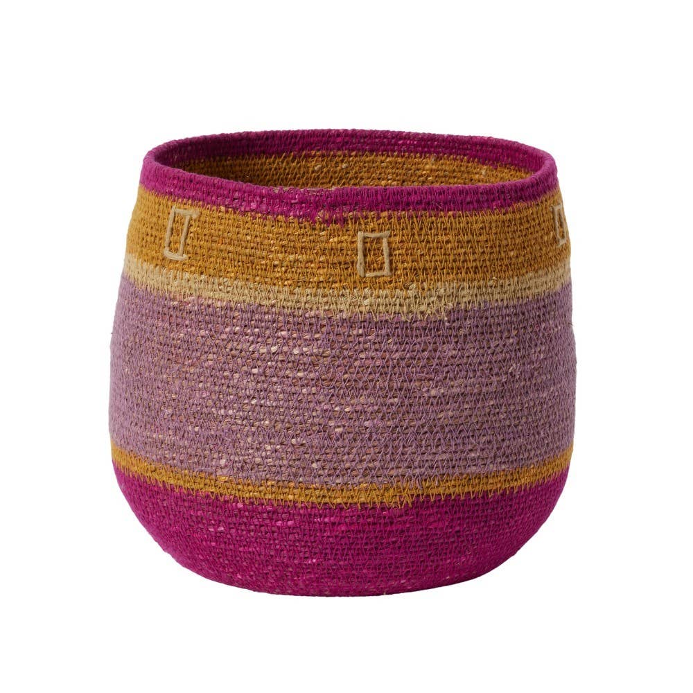 cesto in fibra vegetale lilla e fucsia